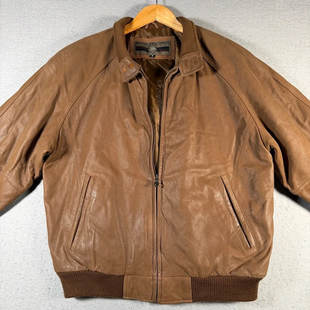 Vintage‎ Members Only Mens Brown Genuine Leather Bomber Jacket Size Large